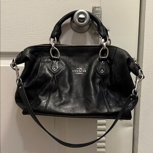 Coach Black Leather Shoulder Satchel with Silver Hardware